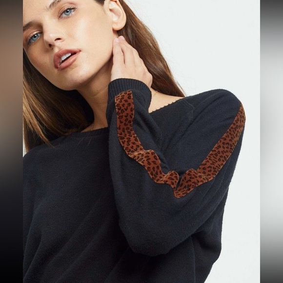 Rails Theo Velvet Leopard Spot Black Sweatshirt Women’s Size Large L - Picture 1 of 10